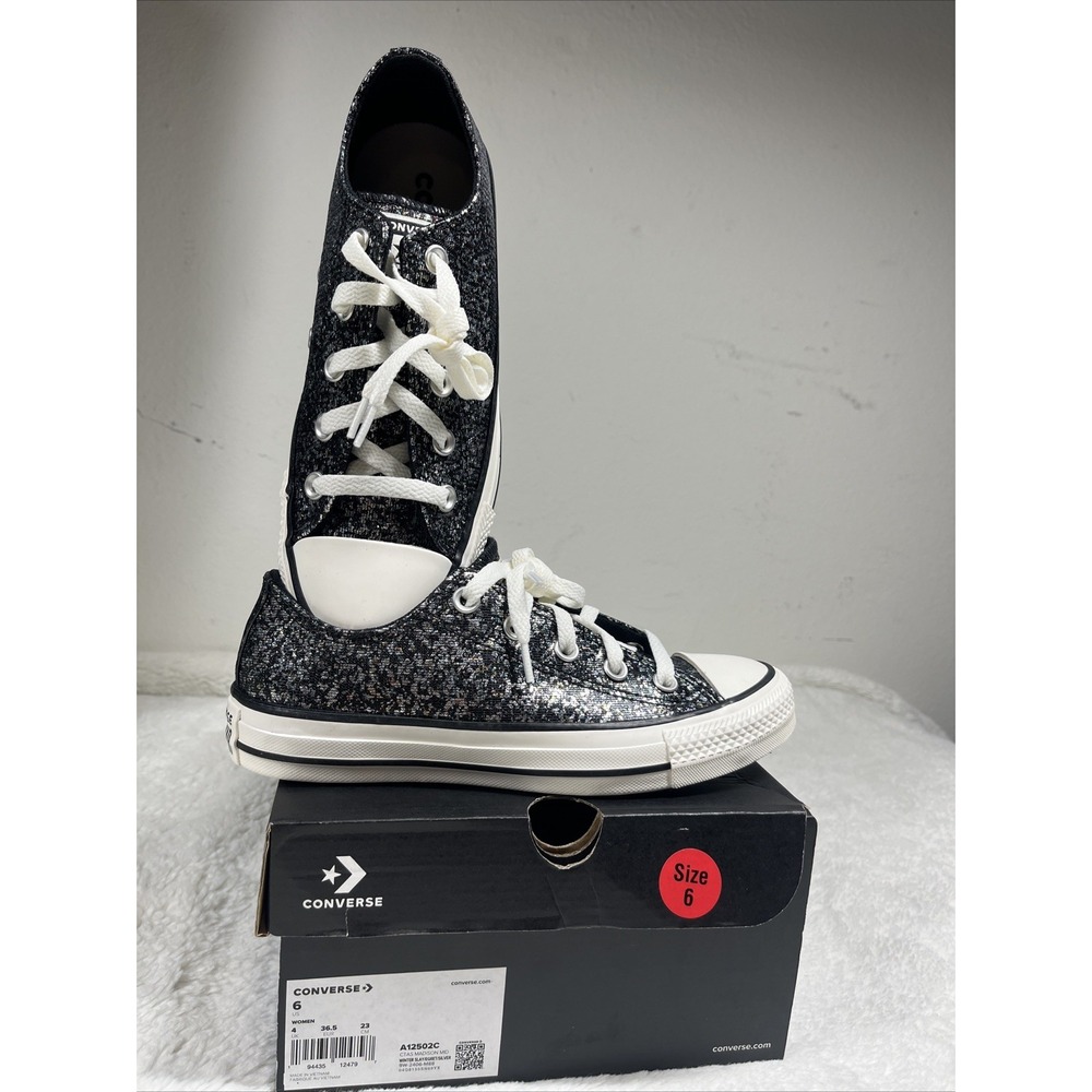 Converse CTAS OX Black Egret Glitter Sneakers Shoes A11138C Womens Size 6‎ NWB